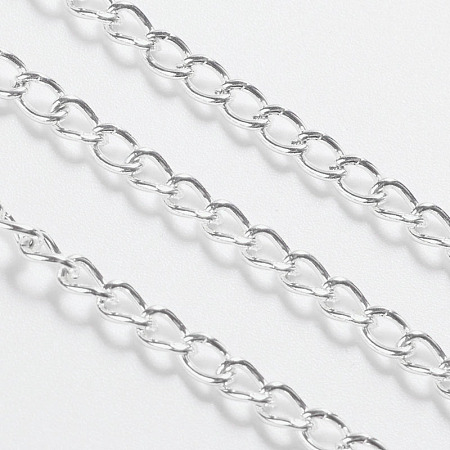 Iron Twisted Chains Curb Chains, Unwelded, Silver Color Plated, 4x3mm