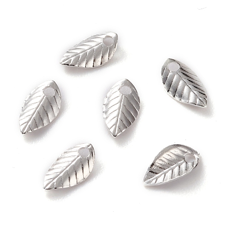 Honeyhandy Brass Charms, Long-Lasting Plated, Leaf, 925 Sterling Silver Plated, 7x4x1mm, Hole: 1mm