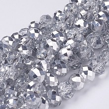 Honeyhandy Electroplate Glass Bead Strands, Half Silver Plated, Faceted, Rondelle, Clear, 10x7mm, Hole: 1mm, about 70~72pcs/strand, 19.8 inch