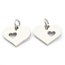 Honeyhandy 304 Stainless Steel Pendants, Heart with Heart, Stainless Steel Color, 12x12.5x1mm, Hole: 3mm