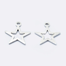 Honeyhandy 925 Sterling Silver Charms, Star, Silver, 11x9.5x0.8mm, Hole: 1mm