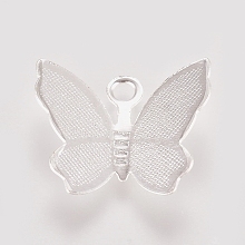 Honeyhandy Brass Filigree Pendants, Butterfly Charms, Silver Color Plated, 11x13.5x3mm, Hole: 1.5mm