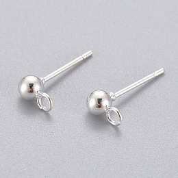 Honeyhandy 304 Stainless Steel Stud Earring Findings, with Loop, Round, Silver, 15x7x4mm, Hole: 1.7mm, Pin: 0.8mm