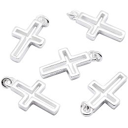 CHGCRAFT 10 Pcs 925 Sterling Silver Charms Cross Charms Carved with 925 Silver for Jewelry Making, Hole 0.8mm