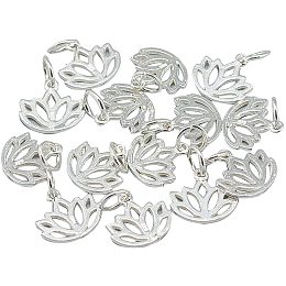 CHGCRAFT 20pcs 925 Sterling Silver Pendant Charms Silver Hollowed Lotus Charms with Jump Ring for Jewelry Making Hole 4mm