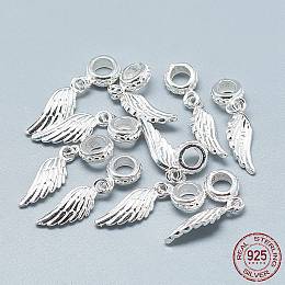 Honeyhandy 925 Sterling Silver European Dangle Charms, Large Hole Pendants, Wing, Silver, 27mm, Hole: 4mm, Wing: 18x6.5x3mm