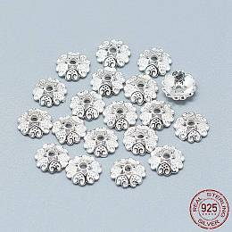 Honeyhandy 925 Sterling Silver Bead Caps, 6-Petal, Flower, Silver, 8x2mm, Hole: 1.2mm