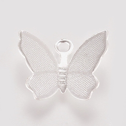 Honeyhandy Brass Filigree Pendants, Butterfly Charms, Silver Color Plated, 11x13.5x3mm, Hole: 1.5mm