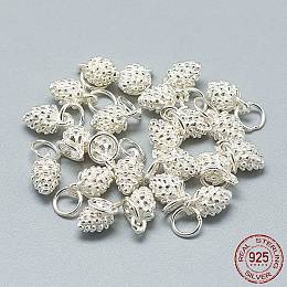 Honeyhandy 925 Sterling Silver Charms, with Jump Ring, Pine Cone, Silver, 10x5.5x5.5mm, Hole: 4mm