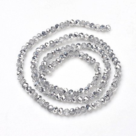 NBEADS 10 Strands Half Silver Plated Faceted Abacus Clear Electroplate Glass Bead Strands With 4x3mm,Hole: 1mm,About 150pcs/strand