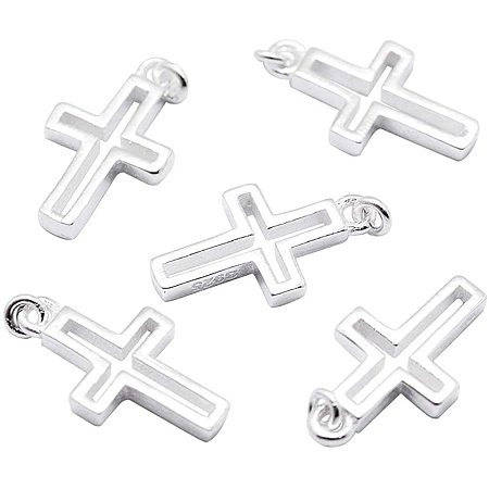 CHGCRAFT 10 Pcs 925 Sterling Silver Charms Cross Charms Carved with 925 Silver for Jewelry Making, Hole 0.8mm