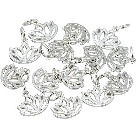 CHGCRAFT 20pcs 925 Sterling Silver Pendant Charms Silver Hollowed Lotus Charms with Jump Ring for Jewelry Making Hole 4mm