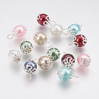 Honeyhandy Glass beads Pendants, with Iron Finding, Round, Mixed Color, Silver Color Plated, 16.5~17x10mm, Hole: 2x3mm