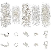 NBEADS 1000 Pcs Jewelry Making Finding Kit, 150 Lobster Claw Clasps 150 Bead Tips Knot Covers 150 Folding Crimp Ends 150 Crimp Beads Covers 400 Jump Rings for Pendant Bracelet Necklace Craft, Silver