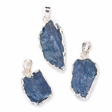 Honeyhandy Natural Kyanite Pendants, with Eco-Friendly Brass, Lead Free & Cadmium Free, Silver, 23.5~35x15.5~18.5x4.5~8.5mm, Hole: 7X4.5mm