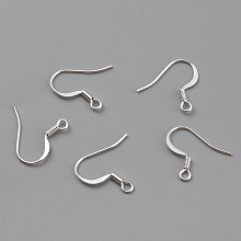 Honeyhandy Brass Earring Hooks, Ear Wire, with Horizontal Loop, 925 Sterling Silver Plated, 20x18x1.8mm, Hole: 1.5mm, Pin: 0.8mm