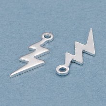 Honeyhandy Brass Charms, Lightning, 925 Sterling Silver Plated, 12x4x0.5mm, Hole: 1mm