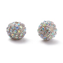 Honeyhandy Alloy Rhinestone Beads, Grade A, Round, Silver Color Plated, Crystal AB, 10mm, Hole: 2mm