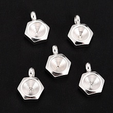 Honeyhandy 201 Stainless Steel Pendant Rhinestone Settings, For Pointed Back Rivoli Rhinestone, Hexagon, Silver, Fit for 4mm Rhinestone, 9x6.5x2mm, Hole: 1.6mm