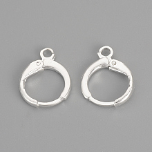 Honeyhandy Brass Leverback Earring Findings, with Loop, Silver Color Plated, 15x11.5x2mm, Hole: 2mm, Pin: 1mm