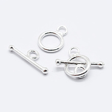 Honeyhandy 925 Sterling Silver Toggle Clasps, Ring, Silver, Ring: 12.5x9x1.5mm, Hole: 2mm, Bar: 15~16.5x6x2mm, Hole: 2mm