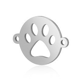 Honeyhandy 201 Stainless Steel Links Connectors, Flat Round with Dog Paw Print, Stainless Steel Color, 12x15.5x0.8mm, Hole: 0.8mm