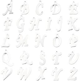 UNICRAFTALE 52pcs Silver Color Letter Charm Alphabet A-Z Pendants Stainless Steel Hypoallergenic Pendants 1mm Small Hole Metal Pendant for DIY Jewelry 13-18mm Long