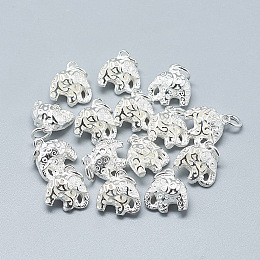 Honeyhandy 925 Sterling Silver Charms, with Jump Ring, Elephant, Silver, 11x11x7mm, Hole: 4mm