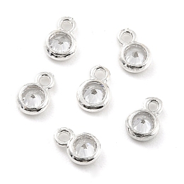 Honeyhandy 925 Sterling Silver Micro Pave Clear Cubic Zirconia Charms, Chain Extender, Flat Round, Silver, 5.6x3.8x2mm, Hole: 1mm