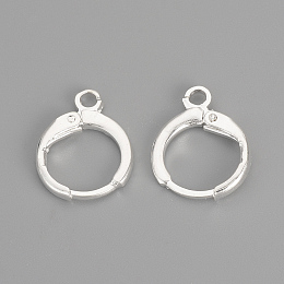 Honeyhandy Brass Leverback Earring Findings, with Loop, Silver Color Plated, 15x11.5x2mm, Hole: 2mm, Pin: 1mm