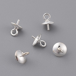 Honeyhandy 925 Sterling Silver Pendant Bails, For Half Drilled Beads, Silver, 6.5x5mm, Hole: 1mm, Pin: 0.5mm