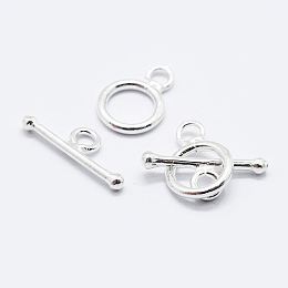 Honeyhandy 925 Sterling Silver Toggle Clasps, Ring, Silver, Ring: 12.5x9x1.5mm, Hole: 2mm, Bar: 15~16.5x6x2mm, Hole: 2mm