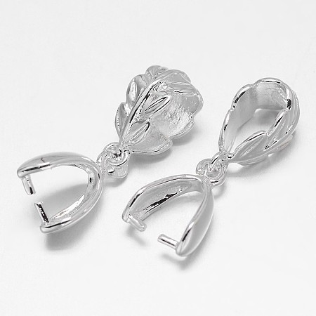 Honeyhandy Leaf Rack Plating Brass Pendant Pinch Bails, Silver Color Plated, 13x8x5mm, Hole: 5X8mm and 7x4mm, Pin: 1mm