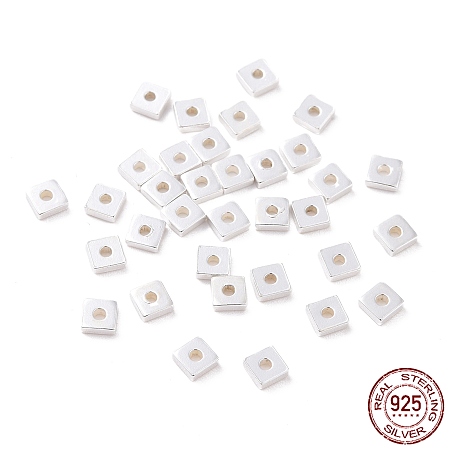 Honeyhandy 925 Sterling Silver Beads, Square, Silver, 3x3x1mm, Hole: 1mm, about 125Pcs/10g