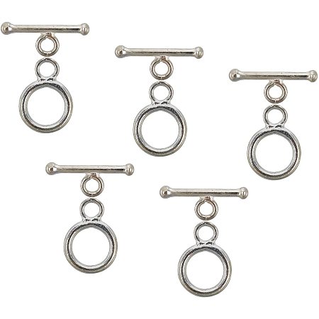 CHGCRAFT 5 Sets 925 Sterling Silver Toggle Clasps Ring Connector OT Clasps Jewelry Making Findings Hole 2mm