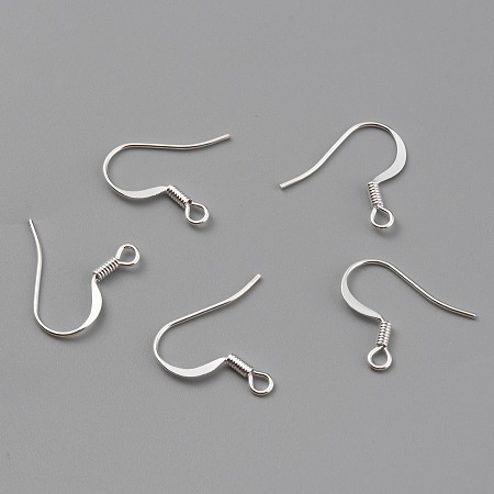 Honeyhandy Brass Earring Hooks, Ear Wire, with Horizontal Loop, 925 Sterling Silver Plated, 16~18x16~18x1.5mm, Hole: 2mm, Pin: 0.8mm