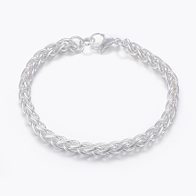 Honeyhandy 304 Stainless Steel Wheat Chain Bracelets, with Lobster Claw Clasps, Silver Color Plated, 8-1/4 inch(210mm)x6mm