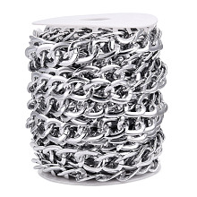 Honeyhandy Aluminium Curb Chains, Unwelded, with Spool, Silver, 22x17x2mm, about 32.81 Feet(10m)/Roll