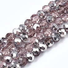 Honeyhandy Electroplate Glass Bead Strands, Half Silver Plated, Faceted, Rondelle, Pale Violet Red, 4x3mm, Hole: 1mm, about 120~128pcs/strand, 16.14 inch(41cm)