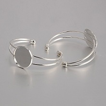 Honeyhandy Brass Cuff Bangle Making, Blank Bangle Base, with Flat Round Tray, Silver Color Plated, 60mm, Tray: 25mm