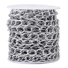 Honeyhandy Aluminium Curb Chains, Unwelded, with Spool, Silver, 15x10x2mm, about 32.81 Feet(10m)/Roll