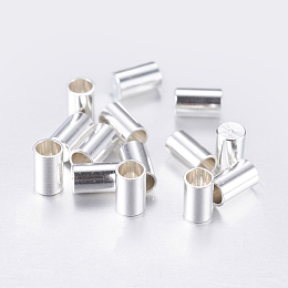 Honeyhandy Brass Cord Ends, End Caps, Column, Silver Color Plated, 5x3mm, Inner Diameter: 2mm