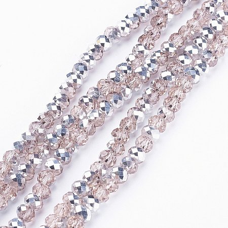 NBEADS 10 Strands Half Silver Plated Faceted Abacus Pink Electroplate Glass Bead Strands with 6x4mm,Hole: 1mm,about 100pcs/strand