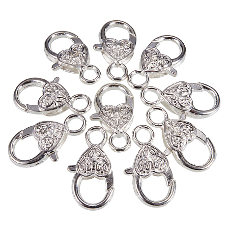 PandaHall Elite 10pcs Silver Brass Lobster Claw Clasps with Cord Ends Size 25x13mm for Jewelry Making Findings