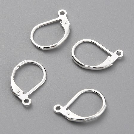 Honeyhandy Brass Leverback Earring Findings, with Horizontal Loop, 925 Sterling Silver Plated, 15.6x10x2mm, Hole: 1.4mm, Pin: 0.8mm