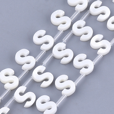 Honeyhandy Freshwater Shell Beads, Top Drilled Beads, Letter.S, 10x7x3mm, Hole: 0.8mm