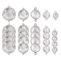 PandaHall Elite 42pcs 5 Size Round Bezel Pendant Trays Links Double Holes Antique Silver Cabochon Settings with Glass Cabochon Cameo Tiles for Crafting DIY Jewelry Making
