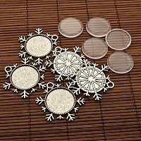 NBEADS 5 Set Alloy Snowflake Pendant and Glass Cabochons for Jewelry Making and Christmas Ornaments, Cabochon Settings, Antique Silver, 43x38x2mm