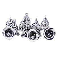 PandaHall Elite 10Pcs Brass Christmas Bell Charms Pendants for Jewelry Making Antique Silver Size 15x11mm