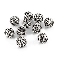 Honeyhandy Tibetan Style Alloy Beads, Round, Antique Silver, 10mm, Hole: 1.8mm